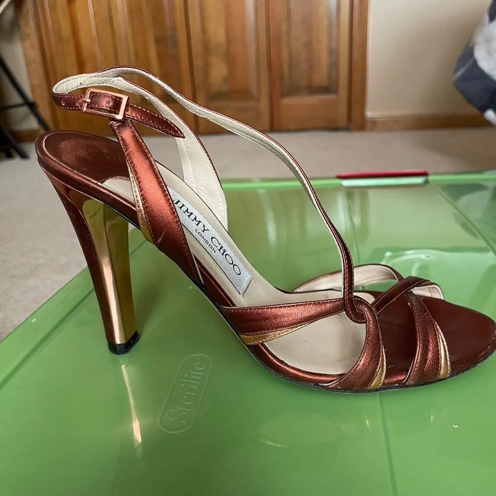 Jimmy Choo Women's Bronze Strappy Heels - Picture 2 of 4